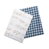 Lulujo - Cotton Swaddle - Fish / Navy Gingham - 2 Pack