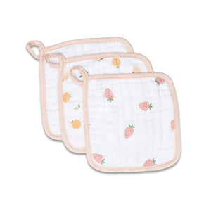 Lulujo - Washcloth - Peaches , White & Strawberries 3 Pack