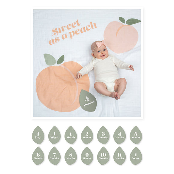 Lulujo - Single Cotton Swaddle & Cards - Sweet as a Peach