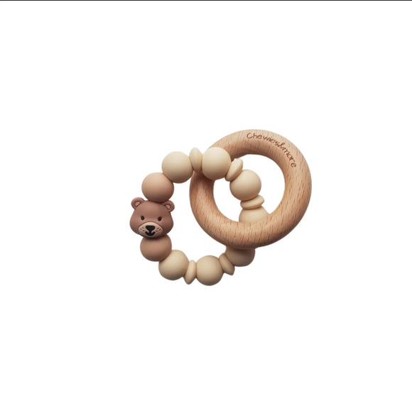 Chewies&more Wooden/Silicone Teething Rings - Bear - Navaho Cream