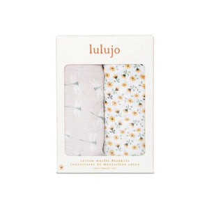 Lulujo - Cotton Swaddle - Vintage Floral & Dragonfly - 2 Pack
