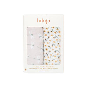 Lulujo - Cotton Swaddle - Vintage Floral / Dragonfly - 2 Pack