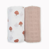 Lulujo - Cotton Swaddle - Mushroom / Sand - 2 Pack