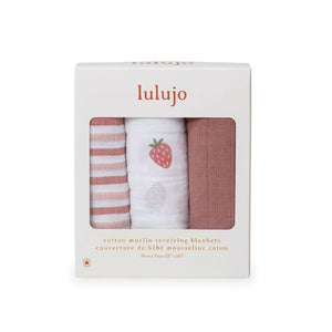 Lulujo -Mini Muslin Cloths -Strawberries 3pk