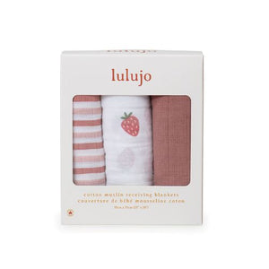 Lulujo -Mini Muslin Cloths -Strawberries 3pk