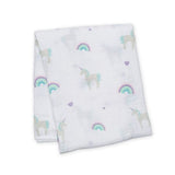 Lulujo - Large Muslin Swaddle - Rainbows and Unicorns