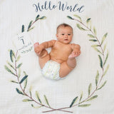 Lulujo - Single Cotton Swaddle & Cards -Hello Word