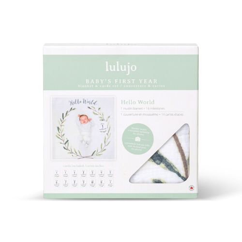 Lulujo - Single Cotton Swaddle & Cards -Hello Word