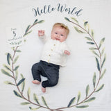 Lulujo - Single Cotton Swaddle & Cards -Hello Word