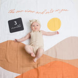 Lulujo - Baby's First Year Gift Set -  Cotton Swaddle & Cards - Sun Rises