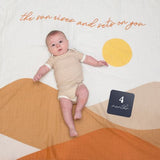 Lulujo - Baby's First Year Gift Set -  Cotton Swaddle & Cards - Sun Rises