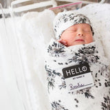 Lulujo - Bamboo Hat and Swaddle - Black Floral