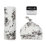 Lulujo - Bamboo Hat and Swaddle - Black Floral