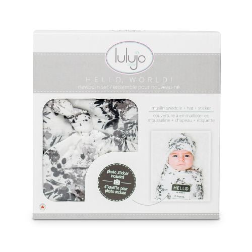Lulujo - Bamboo Hat and Swaddle - Black Floral