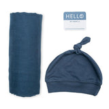 Lulujo - Hello World Bamboo Hat and Swaddle Gift Set - Navy