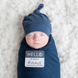 Lulujo - Hello World Bamboo Hat and Swaddle Gift Set - Navy