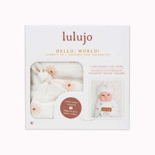 Lulujo - Hello World Bamboo Hat and Swaddle Gift Set - Daisies