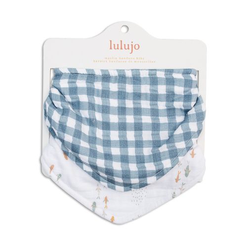 Lulujo - Bandana Bib - Fish & Navy Gingham - 2 Pack
